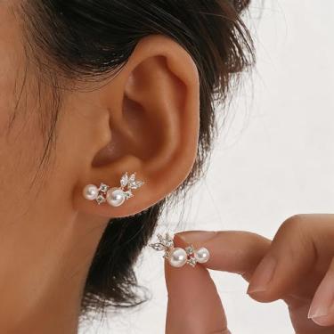 Imagem de Brincos de pérola para mulheres, brincos pequenos, strass, ouro, prata, pérola, presentes de Natal, meias de Natal