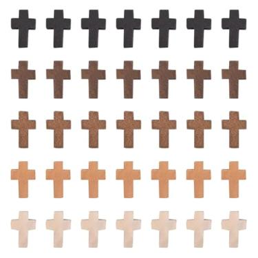 Imagem de GSHLLO 100 berloques de cruz de madeira natural pequenos pingentes de contas de madeira mini contas de bolso pequenas joias fazendo cruzes vintage de madeira para brincos DIY pulseiras multicoloridas