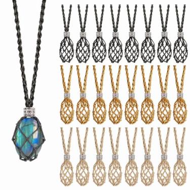 Imagem de Anjiucc Pacote com 24 suportes de colar de gaiola de cristal, suporte de pedra vazio para pingente, cordão tecido à mão com comprimento ajustável, 1.57 in, Nylon, Sem Pedra Preciosa