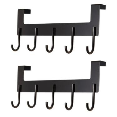 Imagem de Cabide Over The Door UDENIS, 5 ganchos, alumínio, pacote com 2, preto