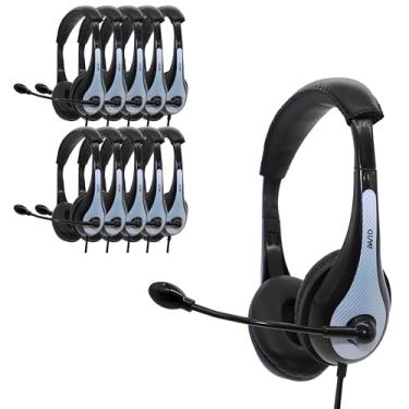 Imagem de Avid Produtos Fone de ouvido AE-36 em branco com microfone boom ajustável para escola, sala de aula, educação, testes e avaliação (pacote com 25)