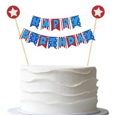 Imagem de Banner de aniversário de super-herói guirlanda de topo de bolo - bandeira de galhardete feita à mão com desenho animado herói meninos crianças faixa de feliz aniversário para chá de bebê - Decorações