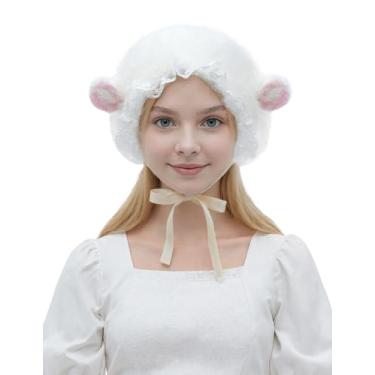 Imagem de ISZPLUSH Gorro feminino Y2K de lã de ovelha, animal, cordeiro, chapéu Kavaii, acessório para cabeça, fantasia de ovelha, adereços de festa, Branco, XP