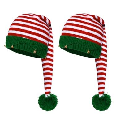 Imagem de Breffima Gorro de crochê de cauda longa de elfo de Natal, vermelho, verde e branco, para adultos, mulheres, homens, fantasia de elfo, cosplay
