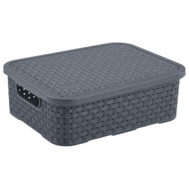 Imagem de CAIXA ORGANIZADORA BAIXA RATTAN COM TAMPA - CHUMBO 3,2L