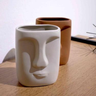 Imagem de Cachepot Decorativo Em Cerâmica Rosto Cinza 17x14 cm F04 - D'Rossi