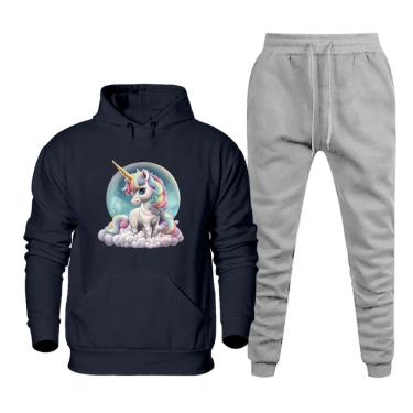 Imagem de Conjunto de Moletom Canguru Plus Size Feminino Blusa Estampa Unicornio Com Calça Jogger Basica