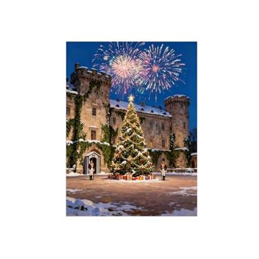 Imagem de Natal Pintura arte parede em tela-Árvore Natal Noite Cidade-Imagem decoração moderna-Impressões Sala de Estar 60x80cm Sem Moldura