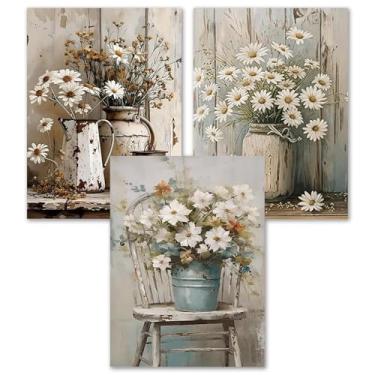 Imagem de Kit de pintura por números para adultos e crianças iniciantes, pacote com 3 kits de pintura de flores por números em tela, kit de pintura de artista por número, tintas acrílicas para pintura a óleo