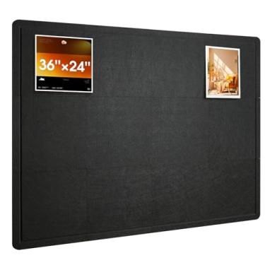 Imagem de Woovio Quadro de avisos, alternativo de quadro de cortiça 91 x 61 cm, pacote com 6 placas de feltro para paredes, decoração de escritório, sala de aula com 30 abas adesivas pretas