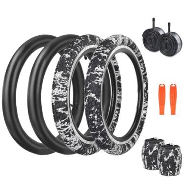 Imagem de Balinge 20 x 2,125 pneus de bicicleta pacote com 2 pneus de bicicleta 20 polegadas crianças preto e branco camuflagem 20x2,1 25 pneu de bicicleta e tubo dobrável pneu de substituição adequado para