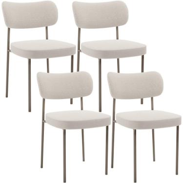 Imagem de Kit 04 Cadeiras Decorativa Estofada Para Sala De Jantar Melina Base Arena L02 Bouclê Cru - Lyam Decor