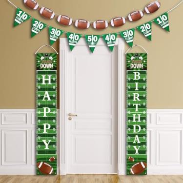 Imagem de Batiyeer 3 peças de decoração de festa de aniversário de futebol bandeira de alpendre de futebol com bandeiras triangulares guirlanda de papel touchdown suprimentos para fãs de esportes para decoração