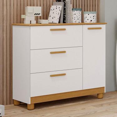 Imagem de Cômoda Infantil Jujuba 3 Gavetas 1 Porta Branco/Natural - Permóbili
