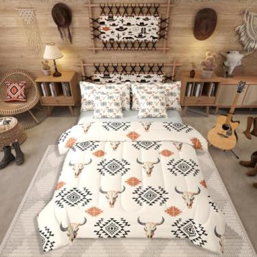 Imagem de Erosebridal Conjunto de cama queen asteca boêmio, conjunto de edredom vintage tribal nativo ocidental com lençóis, cama geométrica abstrata do sudoeste rústica em uma bolsa, conjuntos de cama étnica
