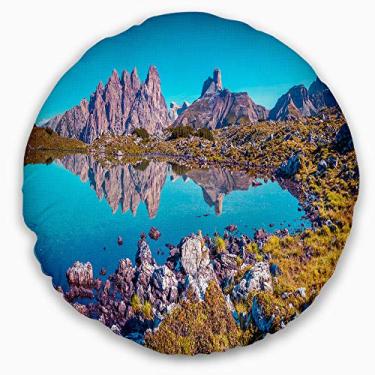 Imagem de Designart Lago Rienza Ursprung Panorama' Seashore Throw Round Living Room, Sofá, Almofada de alta qualidade + Capa de almofada impressa em ambos os lados 50 cm