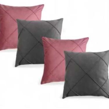 Imagem de Conjunto de Almofadas para Sofá com Capa Removível e Enchimento, Estampa Moderna e Tecido Suave, para Sala, Quarto e Decoracao de Casa (45x45cm) (Rosê com Cinza)