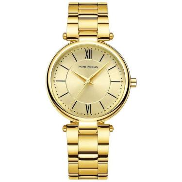 Imagem de Relógio Feminino Pulseira De Aço Inoxidável á Prova D´agua Quartzo Dourado