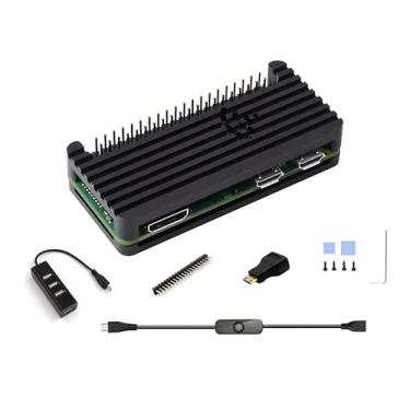 Imagem de Kit de capa de alumínio Pi Zero 2 W com resfriamento passivo, hub OTG USB de 4 portas, adaptador mini HDMI, cabo de interruptor liga/desliga, conector de pino, chave hexagonal, almofada térmica (7