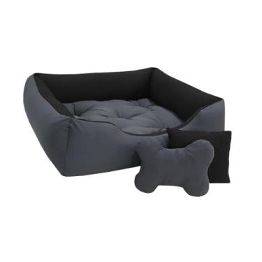 Imagem de Cama Para Cachorro 70x50cm Acompanha Para Almofada Central e ossinho e almofadinha(Cinza/preto)