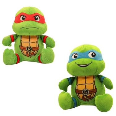 Imagem de design LAB, Inc. Mercadoria oficial da Tartaruga Ninja Teenage Mutant | TMNT Toys Brinquedo de pelúcia para cães | Bichos de pelúcia para brincadeiras interativas | Pacote com 2 Leonardo e Raphael