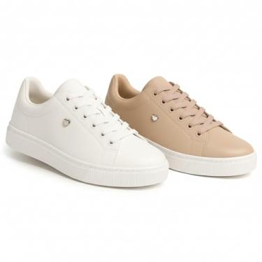 Imagem de Kit 2 Pares Tênis Feminino Casual Confortável Leve Respirável Dia a Dia Academia (Branco/Nude, BR, Adulto, Numérico, 33)