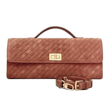 Imagem de Bolsa clutch de camurça tecida para mulheres – Bolsa tiracolo ou de ombro para noite, casamentos, festas, encontros noturnos e eventos formais, Marrom, Medium