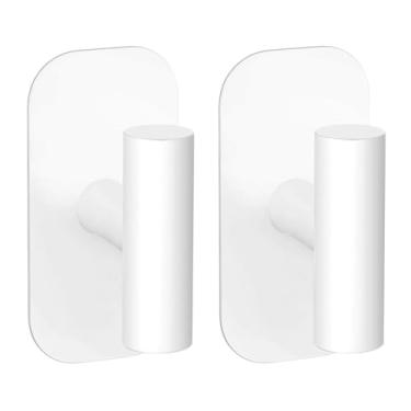 Imagem de IMUMU Ganchos adesivos de toalha para chuveiro, ganchos de banheiro resistentes à prova d'água, cabides fixados na parede para casacos/aventais/roupões, sem perfuração (branco, pacote com 2)