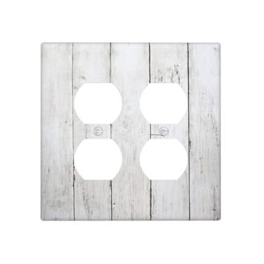 Imagem de Wmhusu Capa para interruptor de luz, placa de madeira branca rústica, vintage, 2 gangs, decorativas, placas de parede duplas, placas de interruptor e capas de tomada para decoração de banheiro e
