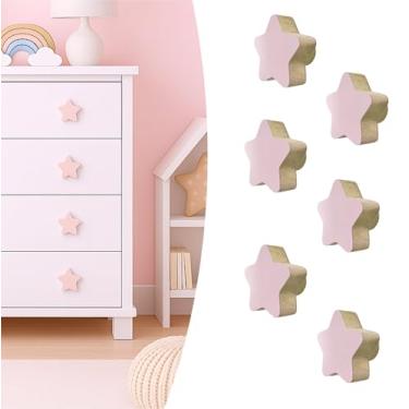 Imagem de 6 Puxadores Estrela Rosa Infantil Cômoda Gaveta Porta Móveis Armário