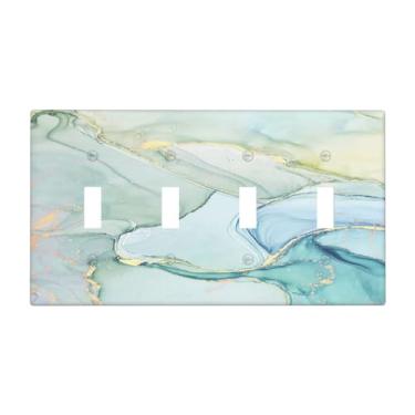 Imagem de Naiqadnehz Capas para interruptores de luz, mandala, decorativas, rústicas, vintage, turquesa, quadriciclo, placa elétrica para parede de 4 grupos, placas decorativas para decoração de quarto e