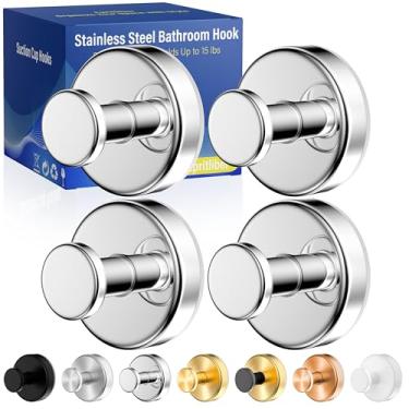 Imagem de Ganchos de ventosa para chuveiro, ganchos de toalha removíveis sem broca, ganchos de sucção forte atualizados de 6,8 kg para azulejo de banheiro, parede de chuveiro, porta de vidro, bucha de cozinha