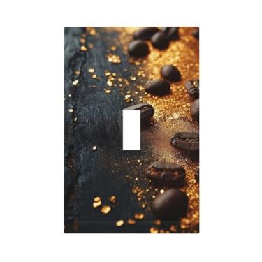 Imagem de LuHuoLu Placa decorativa de cobertura para interruptor de luz, placa de madeira preta, grãos de café, 1 gangue, placa de parede grande com botão único, placa de parede jumbo elétrica, placa frontal
