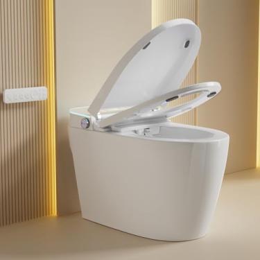 Imagem de Vaso sanitário inteligente com bidê embutido, vaso sanitário japonês alongado sem tanque, tampa de abertura e fechamento automático, temperatura ajustável, bocal autolimpante, visor LED Fahrenheit