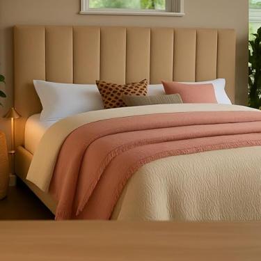 Imagem de Cabeceira Modular Para Cama Queen – Estofada Com Fita Dupla Face De Fixação Sem Furos Na Parede (Bege)