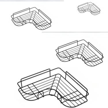 Imagem de Prateleira de Canto em L, Metal Aramado Preto, 28x13cm e 26x11cm, Autoadesiva para Banheiro e Cozinha, Organizador de Shampoo e Produtos