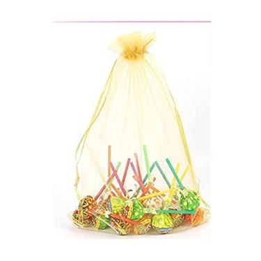 Imagem de Daszui 60 unidades de sacos de organza 20 x 30 cm cor branca com cordão, joias para festas de casamento, sacolas de presente de doces de brinquedo, (20 x 30 cm, ouro)