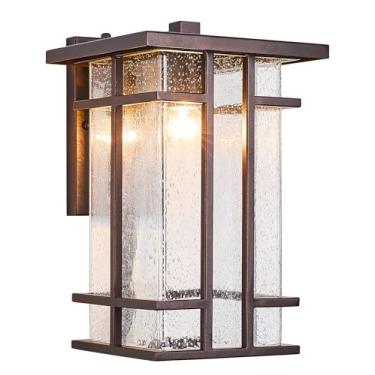 Imagem de Luminária de parede externa rústica do crepúsculo ao amanhecer 35 cm A de altura bronze polido a óleo com sensor de vidro semeado Lanterna de parede externa para casa pátio varanda entrada garagem