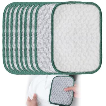 Imagem de ElevateTech Pano multiuso para lavar louça, 8 peças de pano de prato sem arranhões para esfregar metal úmido e seco, pano de limpeza de algodão de aço inoxidável de dois lados para pratos/panelas de