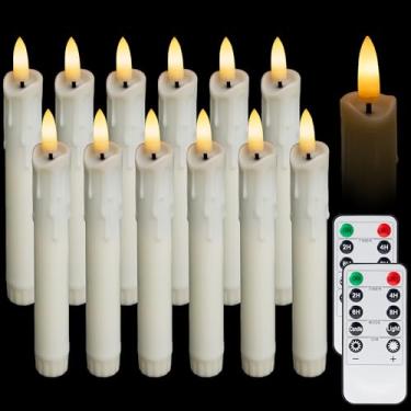 Imagem de West Ivory Velas curtas de LED de 17 cm – Gótico Antigo Sem Chama com Chama Cintilante, Serve para Menorás, Candelabros e Lustres, Operado por Pilha, Controle Remoto (pacote com 12, Marfim)