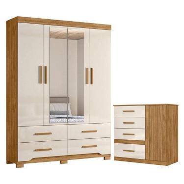 Imagem de Guarda Roupa Solteiro Miami E Cômoda Vênus Freijó Off White - Moval