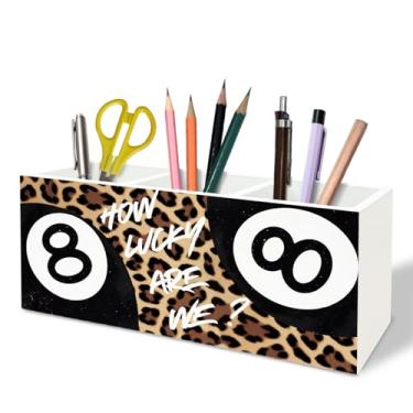 Imagem de TFKFJLF Porta-lápis para canetas esferográficas Preppy Leopard Lucky 8 para mesa, organizador de canetas retrô e moderno, com placa de madeira para decoração de mesa para quarto feminino, escritório