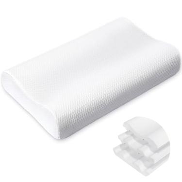 Imagem de Travesseiro de pescoço de espuma viscoelástica para dormir, travesseiro cervical para alívio da dor no pescoço, travesseiro Queen ergonômico ortopédico ajustável para dorminhocos laterais, costas e