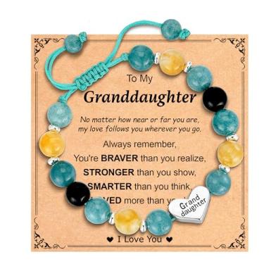 Imagem de Esrial Presentes para neta e filha - Pulseira de coração com contas de pedra natural, Natal, Dia dos Namorados, Páscoa, aniversário, presentes para filha, neta, 6in, Pedra, Sem Pedra Preciosa