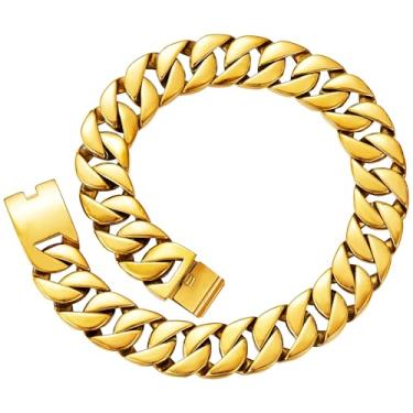 Imagem de AYiFFWTEO Colar de corrente de ouro resistente de 32 mm de largura com caixa, banhado a ouro 18 K, aço inoxidável 316L, grosso, corrente cubana, hip hop, joias, pulseiras, colares para mulheres e