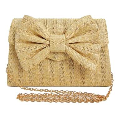Imagem de Bolsa feminina de praia de palha 2025 de crochê, bolsa tiracolo para casamento, listrada, laço de verão, flip top, Laço cáqui