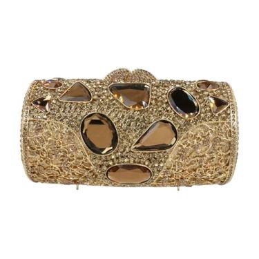 Imagem de DKQXEIM Bolsa feminina exclusiva de cristal para noite com strass cintilante, bolsa de casamento com diamantes para festa de banquete, Dourado