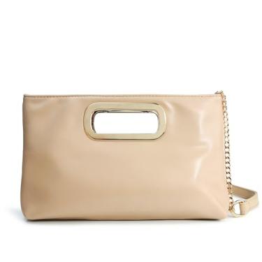 Imagem de HOXIS Bolsas de mão femininas recortadas para noite bolsa transversal de ombro com corrente dourada, Nude.