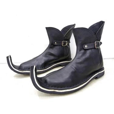 Imagem de Botas de couro medieval, sapatos de cosplay de fantasia preta, bico fino curvado, Preto, 45