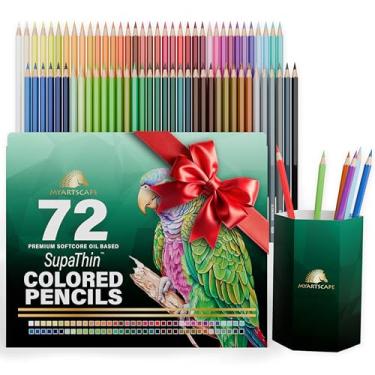 Imagem de MyArtscape Conjunto de 72 lápis de cor – Lápis de cor à base de óleo de núcleo macio com cores vibrantes, núcleo resistente a quebras, suporte dobrável para enrolar, kit de livros de colorir para